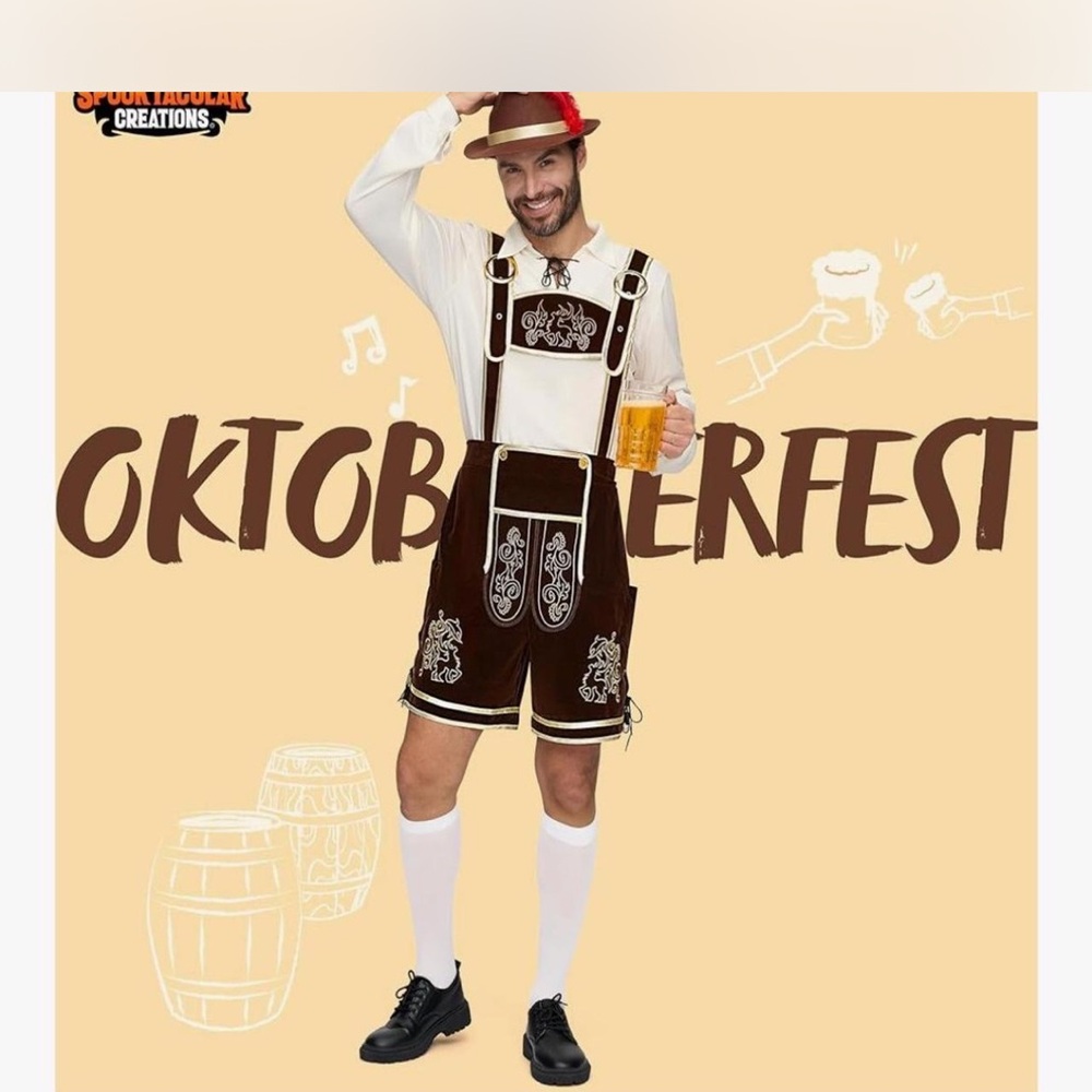 Brown Lederhosen Costume with White Shirt